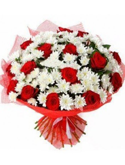 Розы с хризантемами "Закат Валенсии"