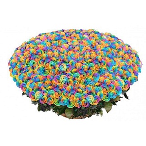 Фото Букет из 1001 радужной розы в корзине