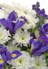Корзина с ирисами и кустовыми хризантемами Корзина с ирисами и кустовыми хризантемами