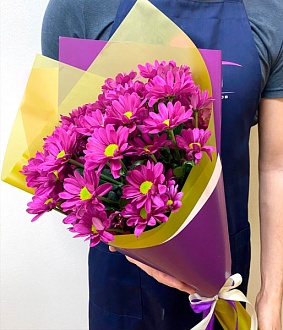 Фото Букет хризантем "Малиновая волна"
