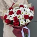 Микс-букет из роз и хризантем "Красная Москва" Фото Микс-букет из роз и хризантем "Красная Москва"