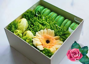 Фото Коробочка с цветами и макаронс №137